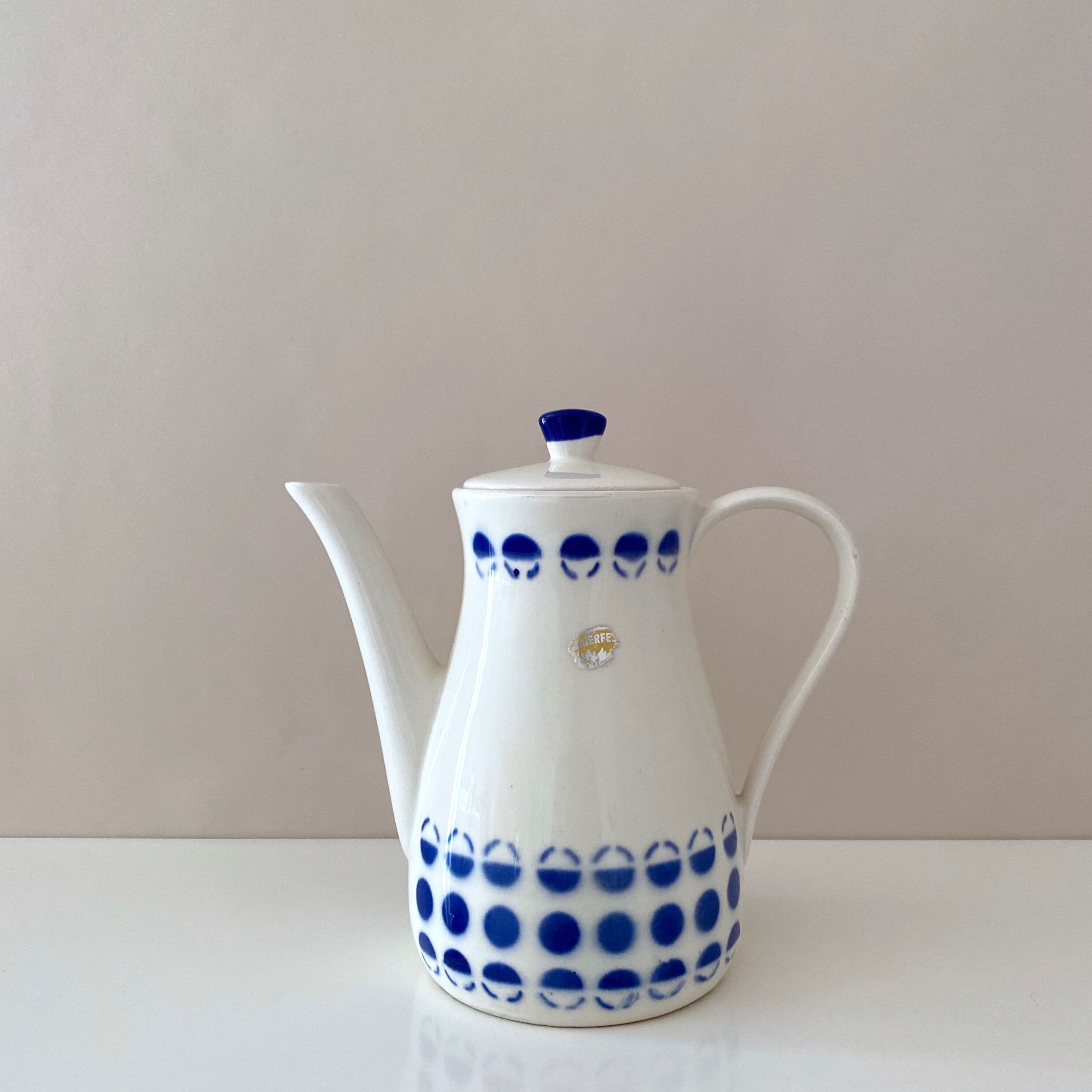 50s Coffee Pot, Teapot, Ceramic Pot Polka Dots, Vintage Tableware Germany, WAKU Fireproof