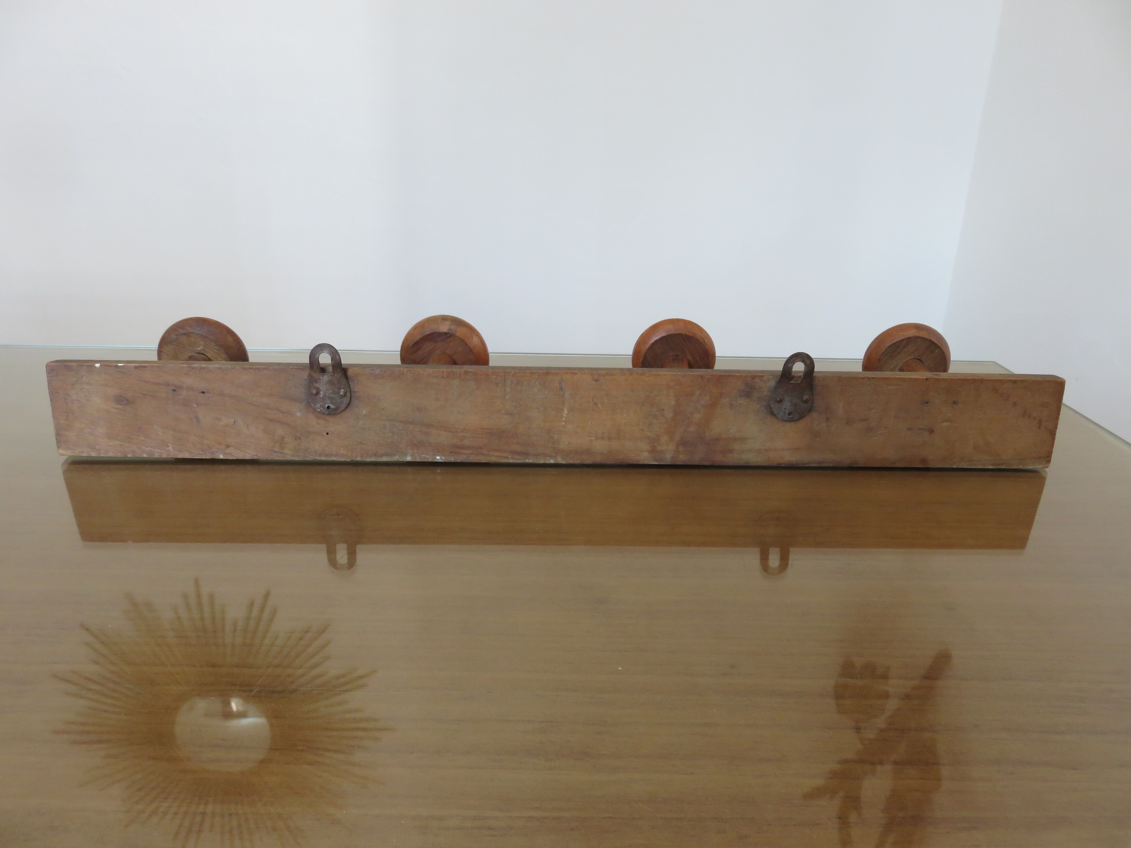 Wooden wall coat rack 4 hooks art deco 1940 1950