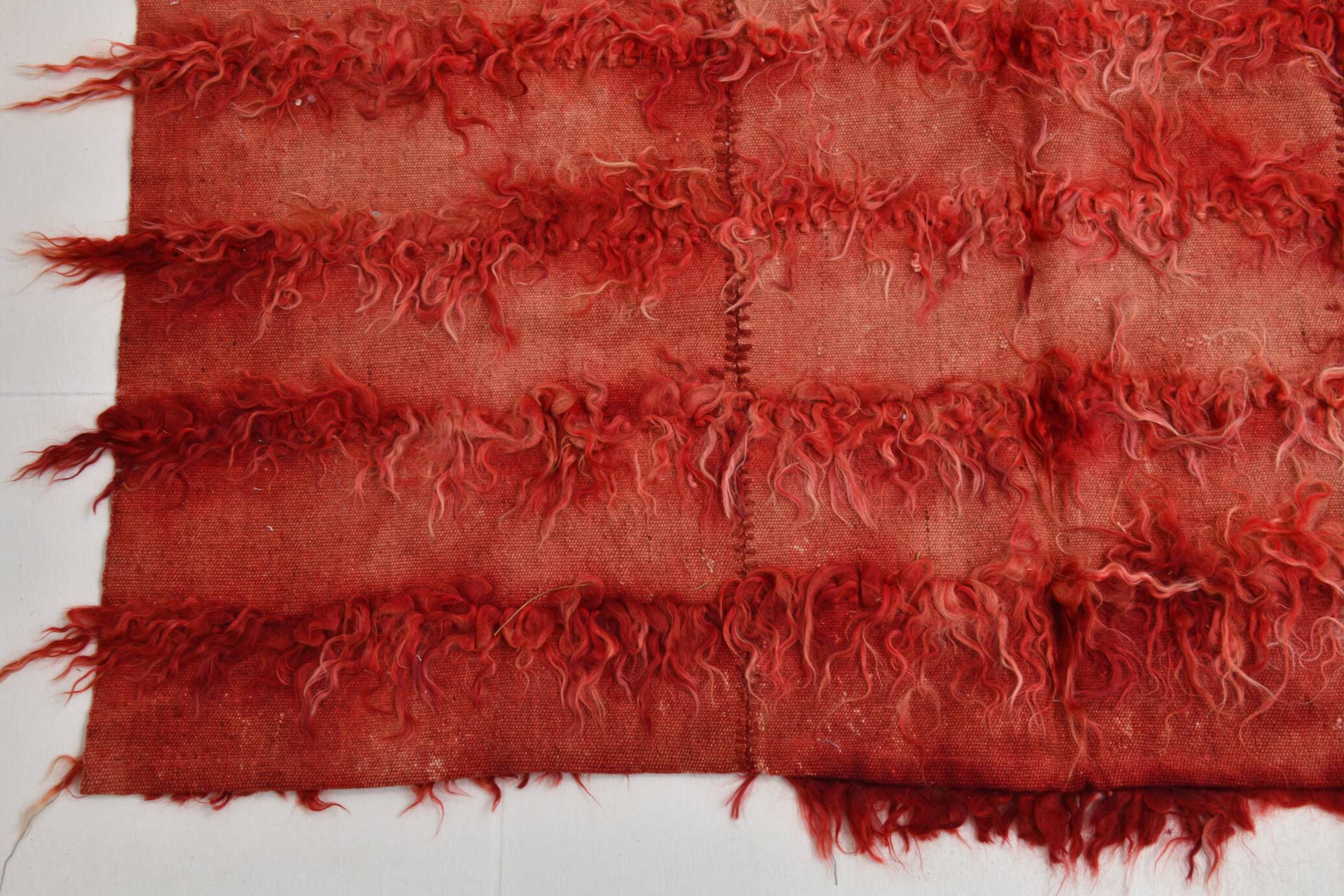 Tapis vintage tissé turc rouge doux 4x7, 128x216 cm