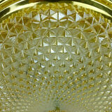 mid century ceiling LAMP flush mount textured amber glass and brass 1970s