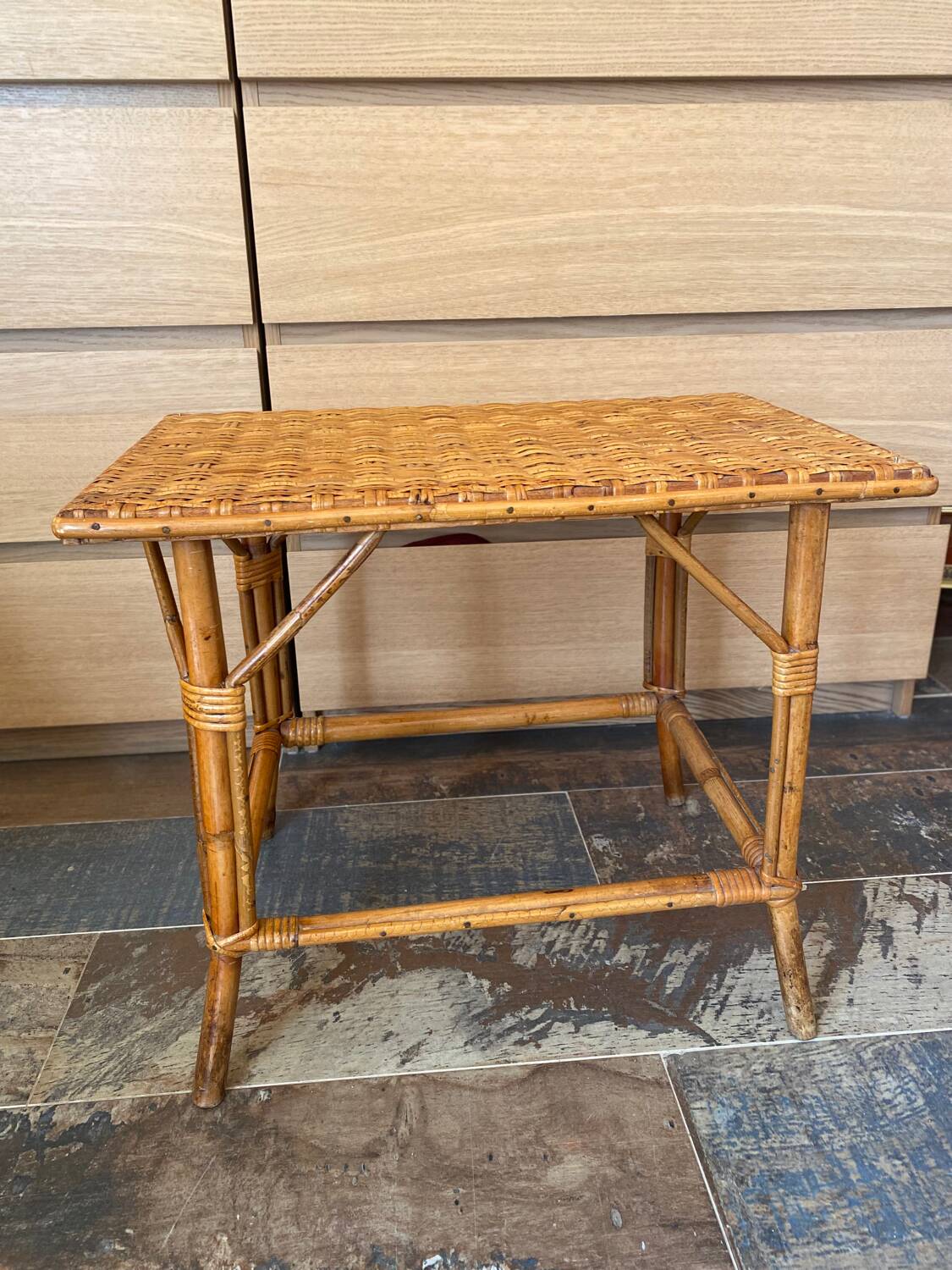 Small vintage rattan table