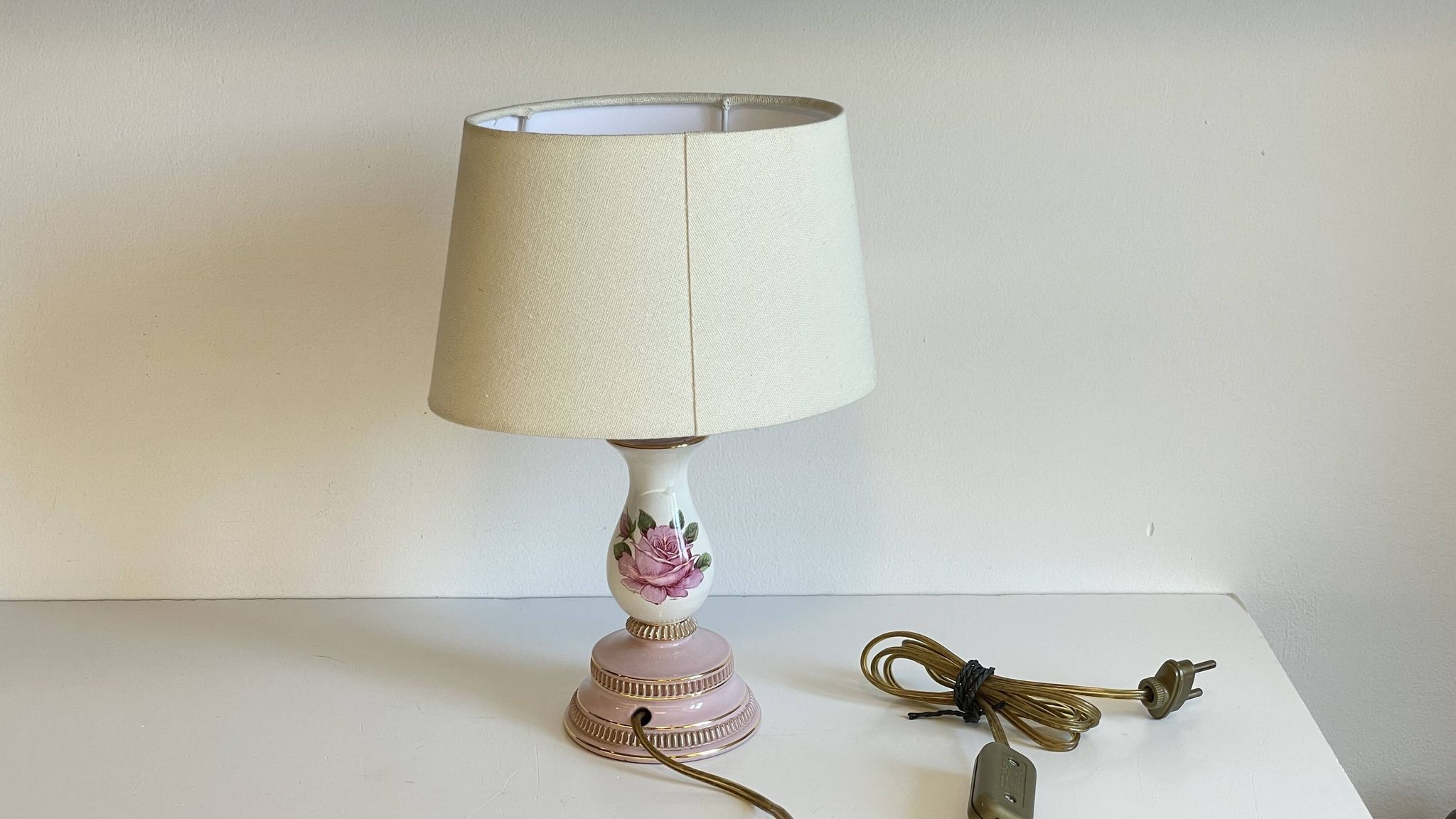 Ceramic Lamp Italy Roses and Gold