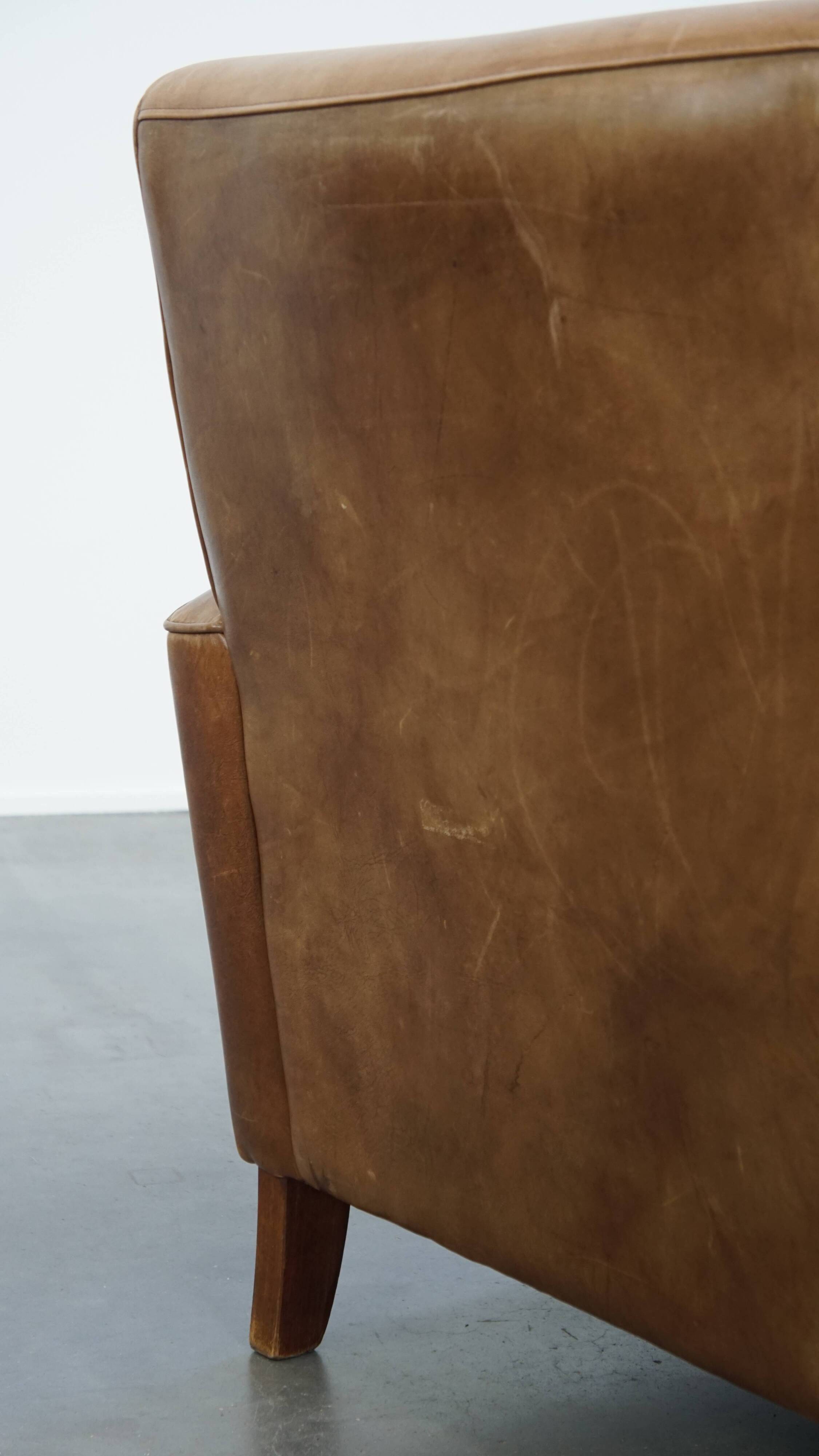 Cowhide  Leather Designer Armchair in Light Cognac Color