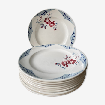 Lot de 9 assiettes en faïence Digoin Sarreguemines, modèle Barfleur