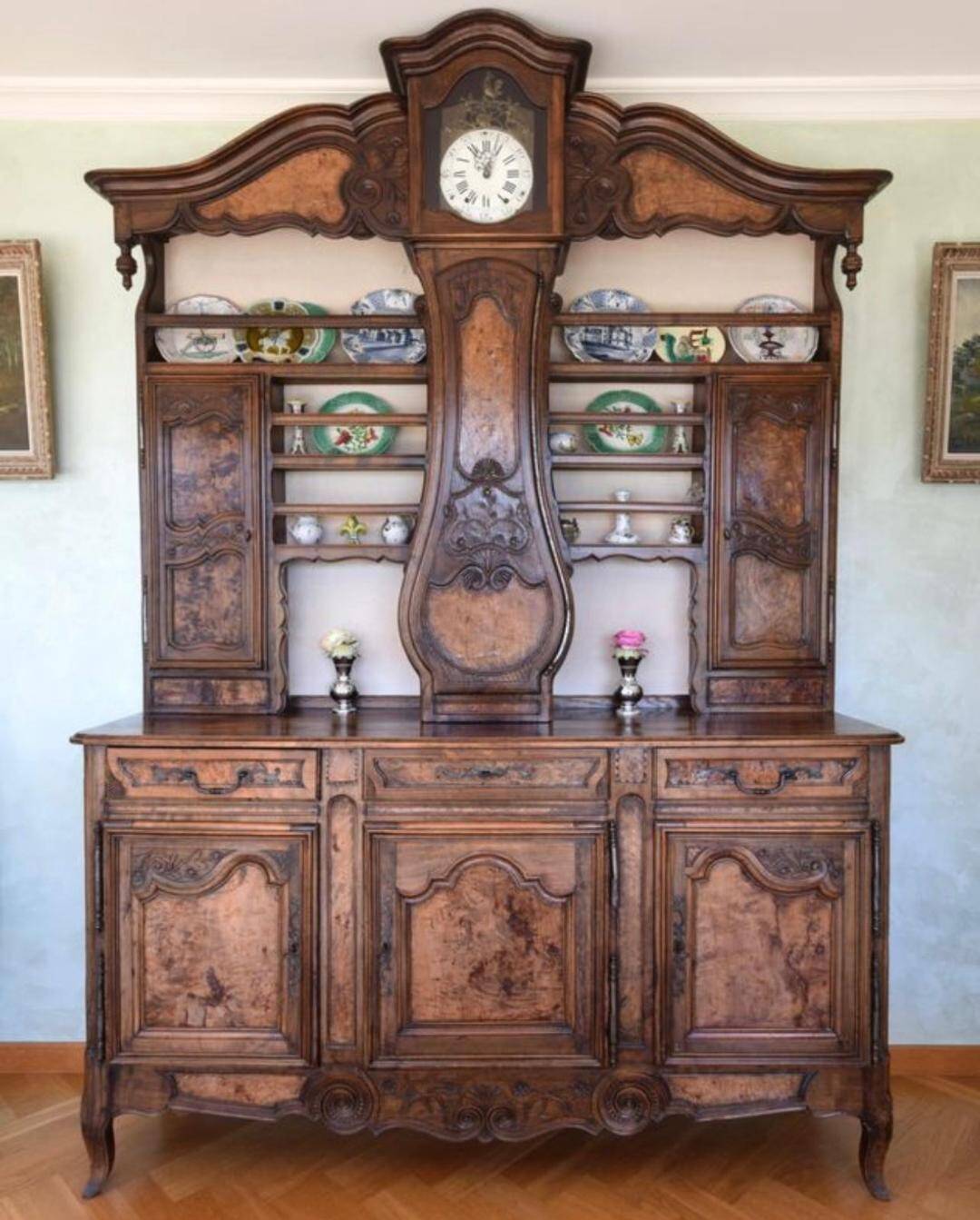 Eighteenth-century Bressan two-body buffet with antique clock – Louis XV style