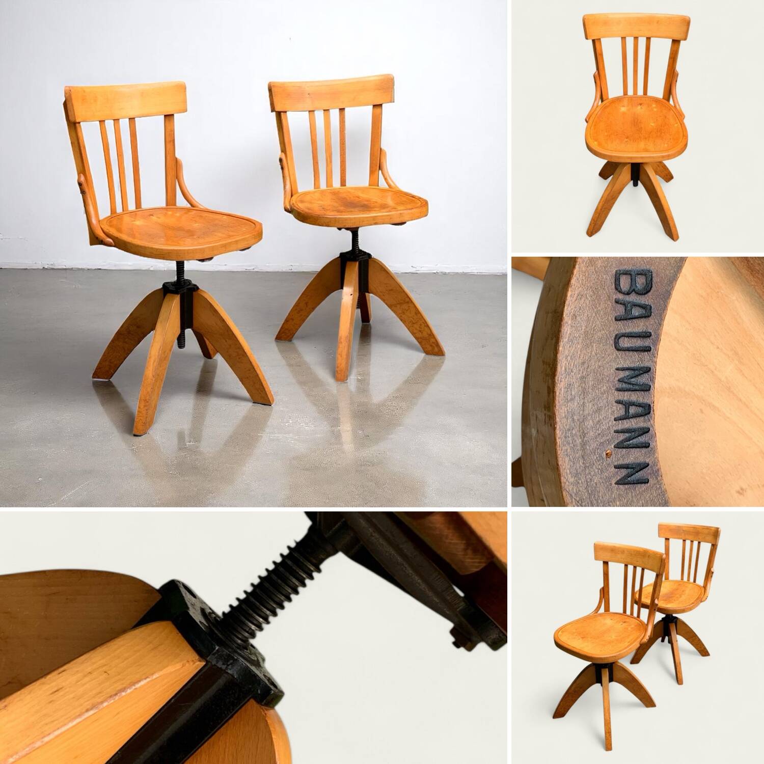 Pair of Baumann rotating screw chairs 1960
