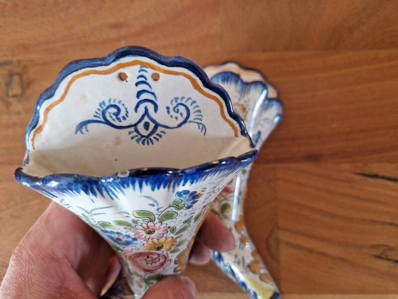 Pair of bouquet holders in Nevers earthenware - By Marest Frères