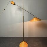 Italian Adjustable Floor Lamp in Pencil Reed Rattan Bamboo and Brass, 1970s