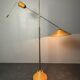 Lampadaire italien réglable en rotin cannelé, bambou et laiton, années 1970