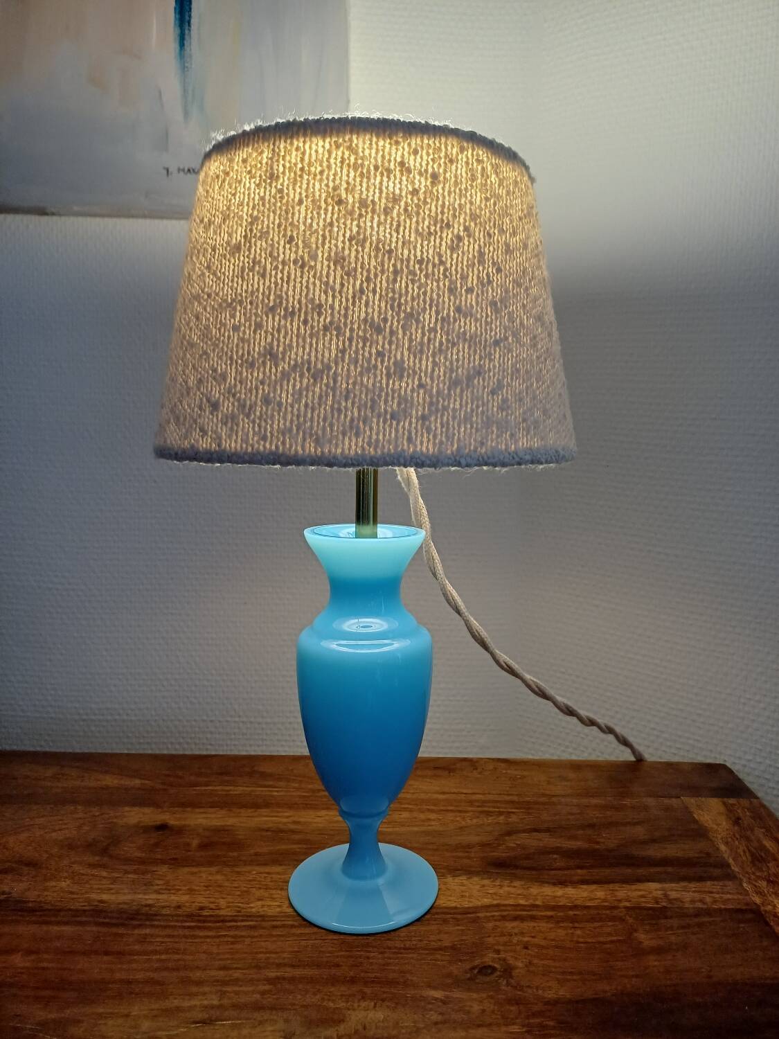 Blue Opaline Glass Table Lamp, 1970s