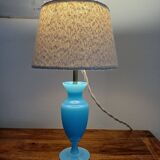 Blue Opaline Glass Table Lamp, 1970s