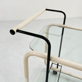 Postmodern beige metal and glass trolley, 1980
