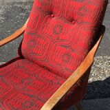 Vintage Czechoslovak armchair in wood and multicoloured fabric by Jaroslav Smidek (1960s)