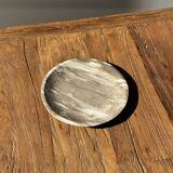 Petrified wood vide poche, circular dish or plate in light beige D25.