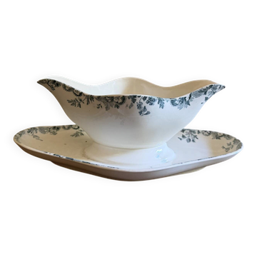 Longwy sauce boat model Hanoi in earthenware.