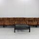 70s living room set in cognac brown leather with black wenge wood frame