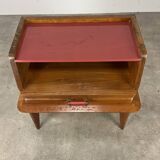 50s vintage style bedside table, wood and glass