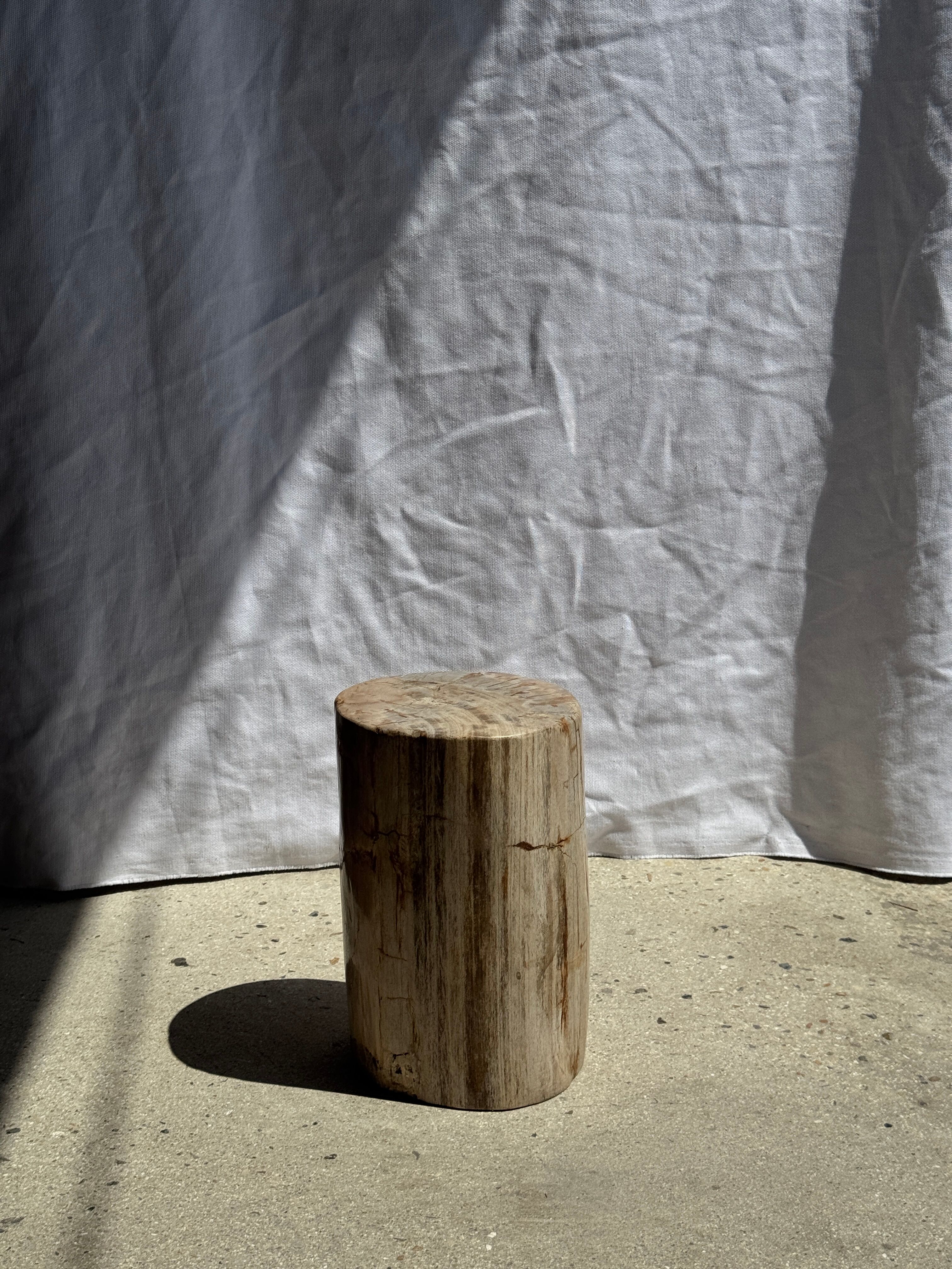 Small side table in white, grey, beige petrified wood H28 D18 - 3330