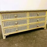 Mid-century pale yellow rattan and bamboo chest of drawers