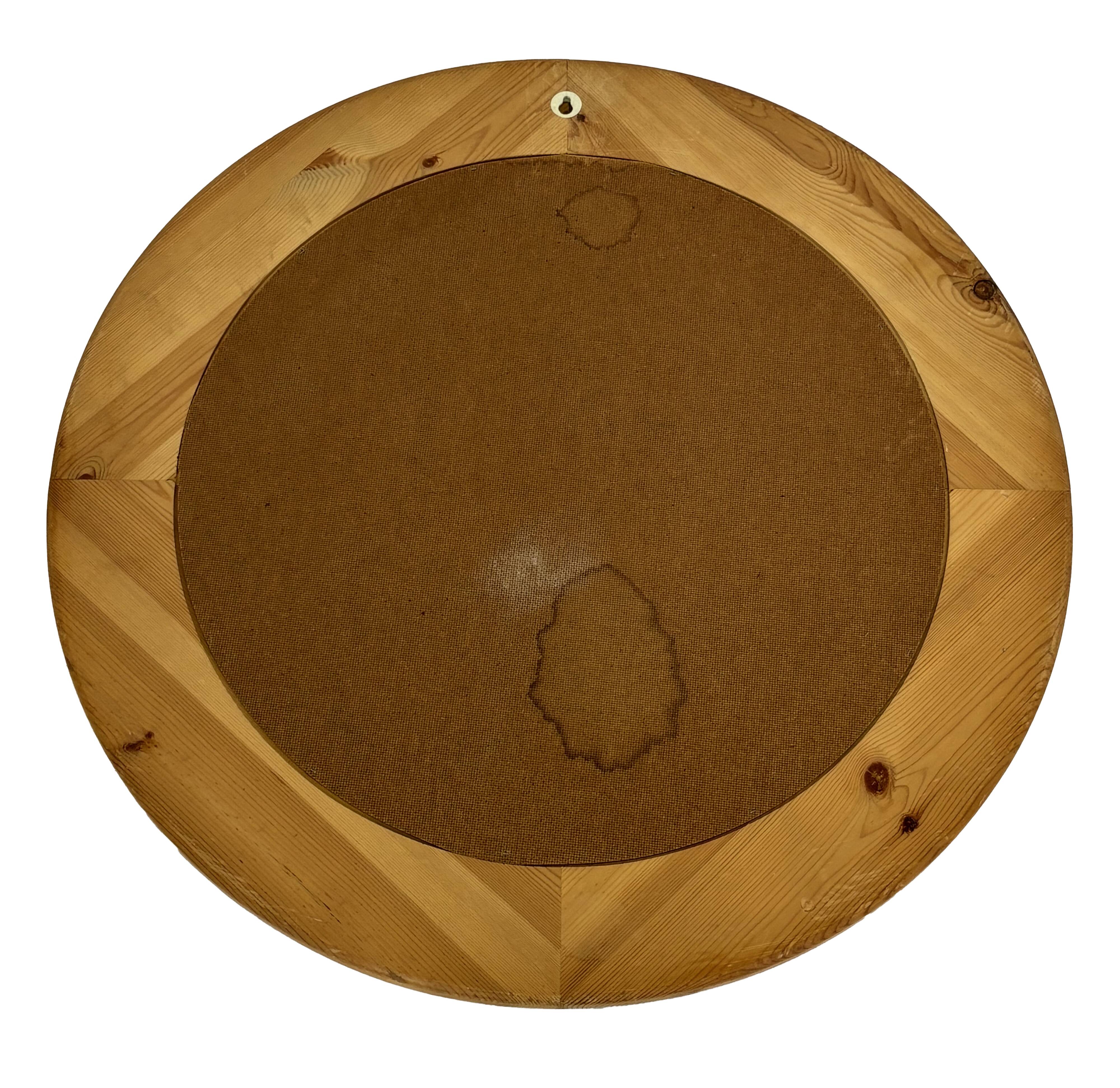 Vintage 70s round pine mirror Swedish design