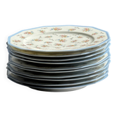 Set of 10 flat plates in Limoges porcelain from France with flowers.