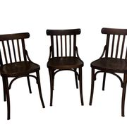 Série de 3 chaises bistrot en bois vintage vers 1950