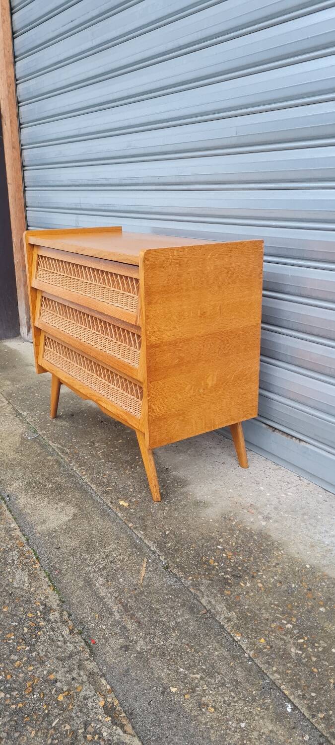 Vintage chest of drawers with compass and rattan foot