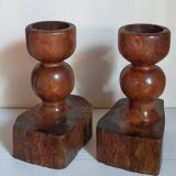 Pair of old brutalist turned solid wood candlesticks