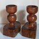 Pair of old brutalist turned solid wood candlesticks