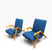 Set of 2 blue lounge chairs restored by František Jirák for Tatra Nabytok.