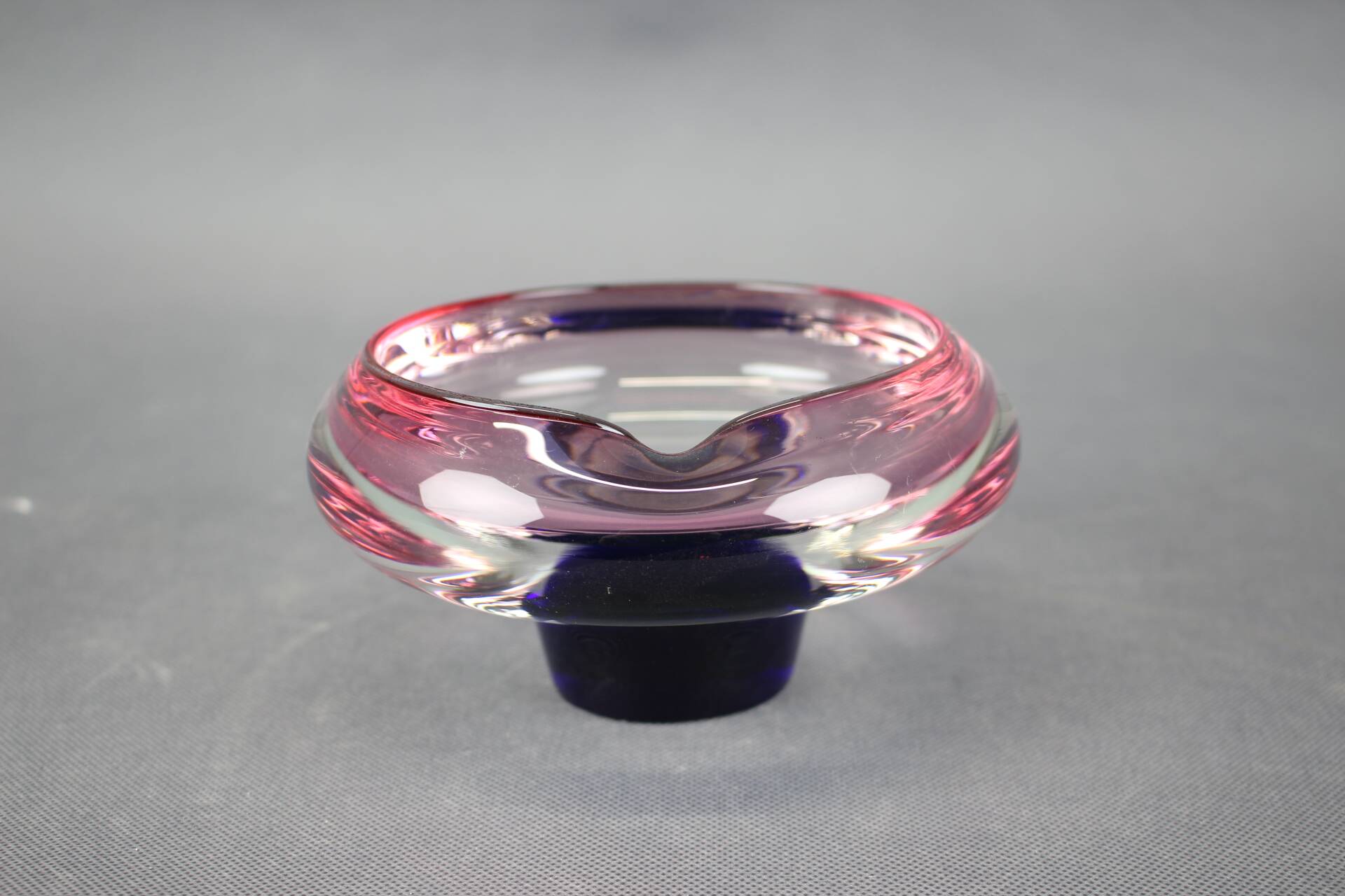 1960s Czech Pink and Blue Sommerso Glass Ashtray by Hospodka
