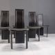 Vintage black leather high back dining chairs, set of 6, 1980s