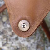 Folding tripod stool in wood and leather, 1950s