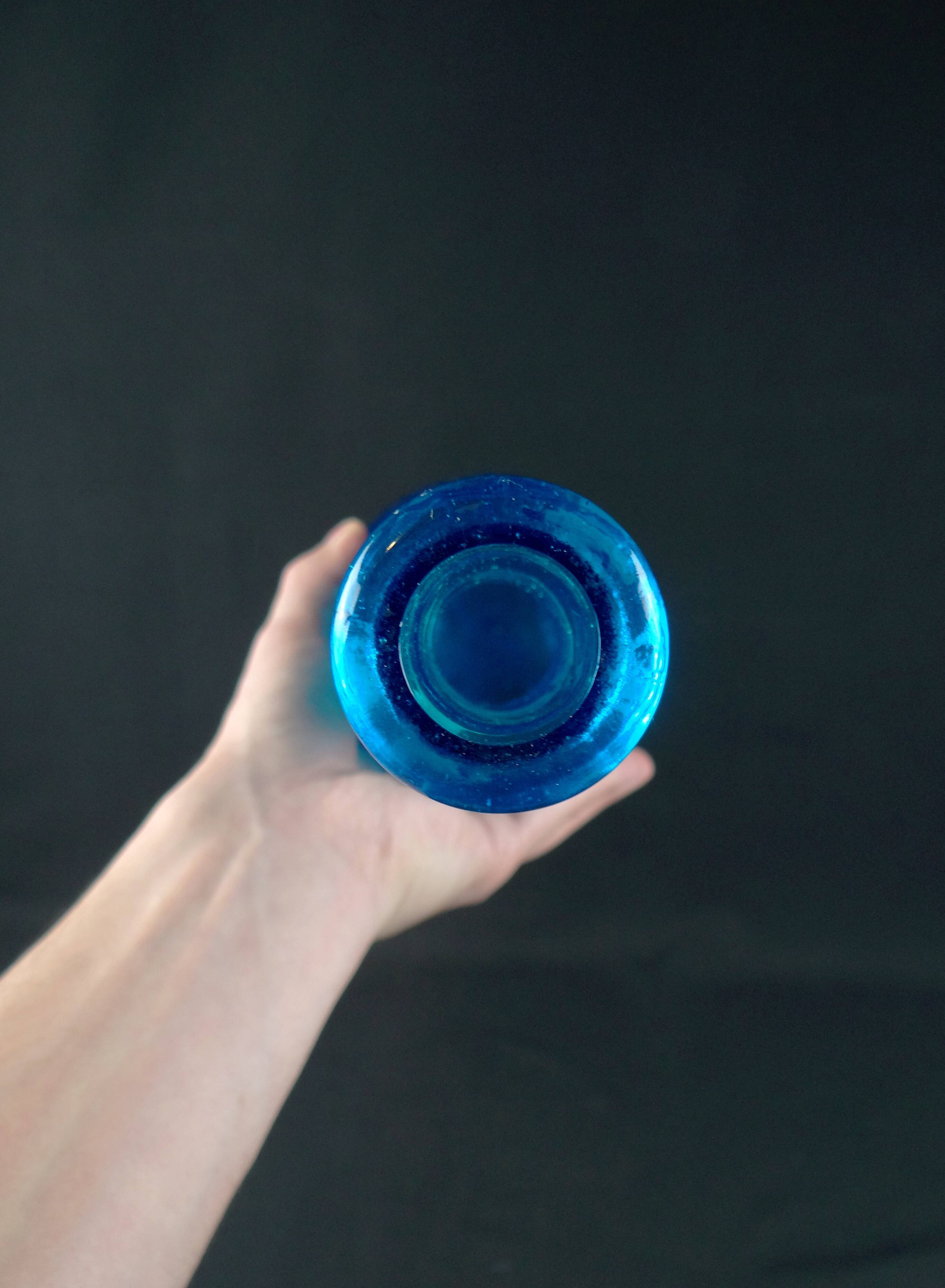 Vintage 1970s Empoli pressed blue molded glass carafe/bottle