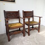 Paire de fauteuils style espagnol bois sculpté 1900