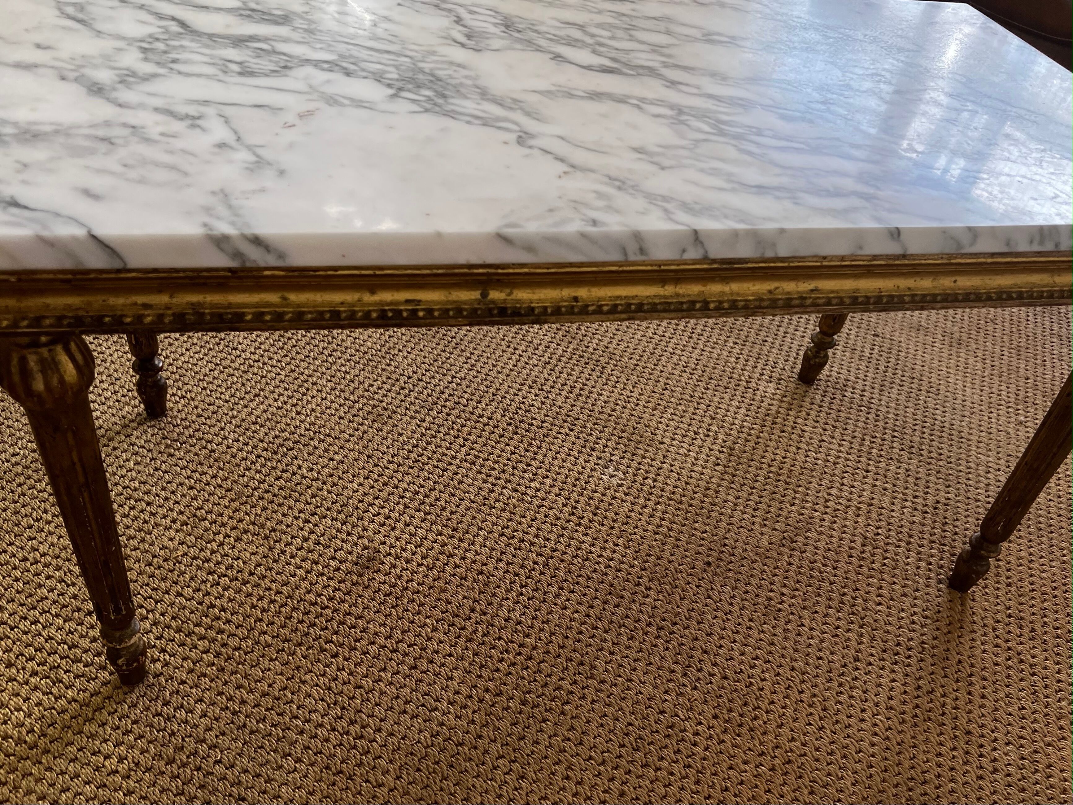 Gilded wood coffee table and marble top Louis XVI style