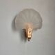Shell-shaped wall lamp in frosted glass and vintage brass