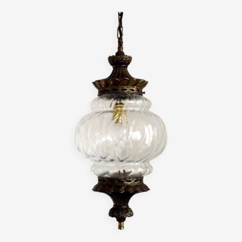 Falkenstein Plafonnier suspendu style globe vintage en métal doré avec accents en métal 4486