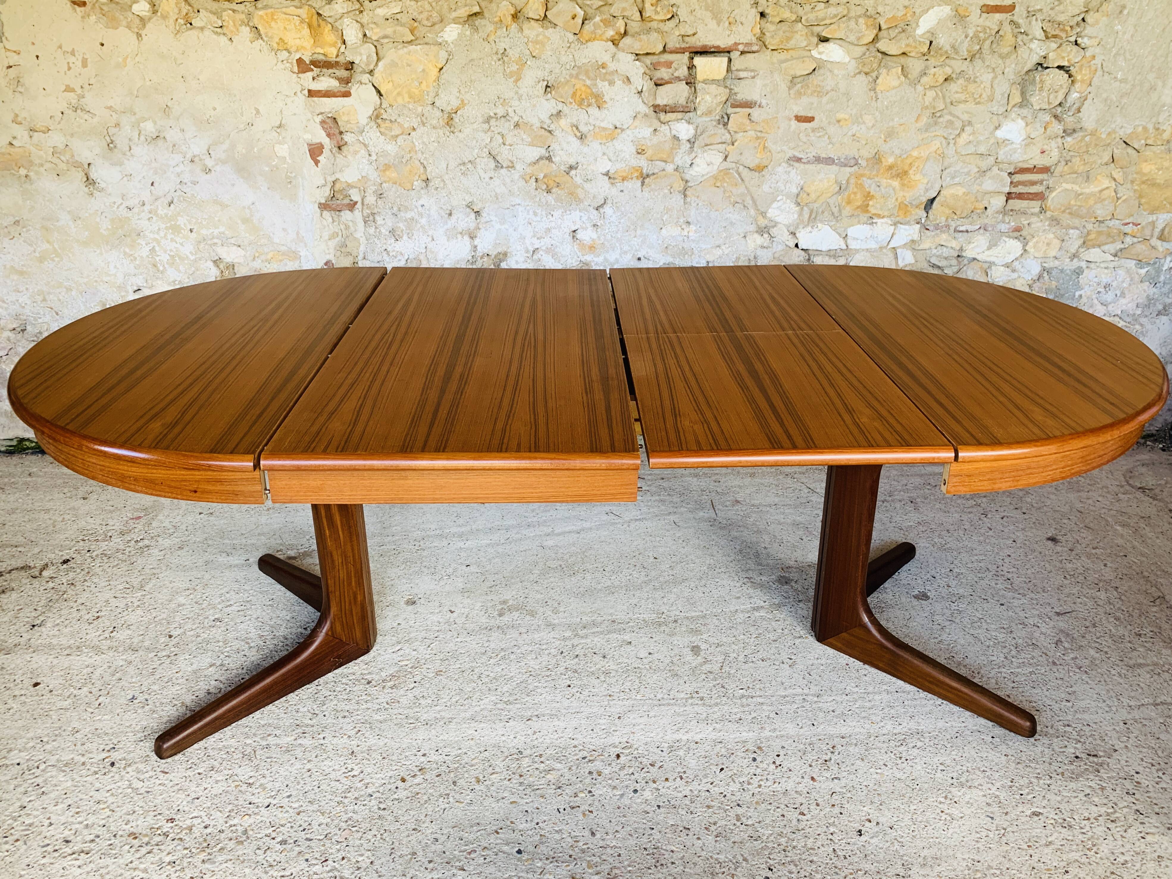 Extendable Scandinavian style dining table with double elongations by Maison Ducau, Circa 1970