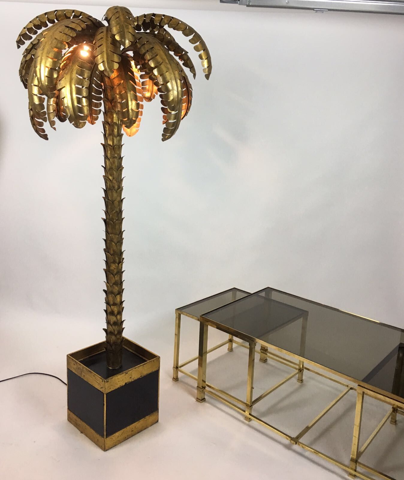 Lampadaire des années 70 forme palmier métal doré