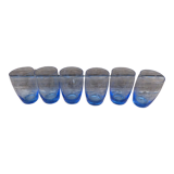 Set of 6 blue goblet glasses with engraved grape cluster patterns