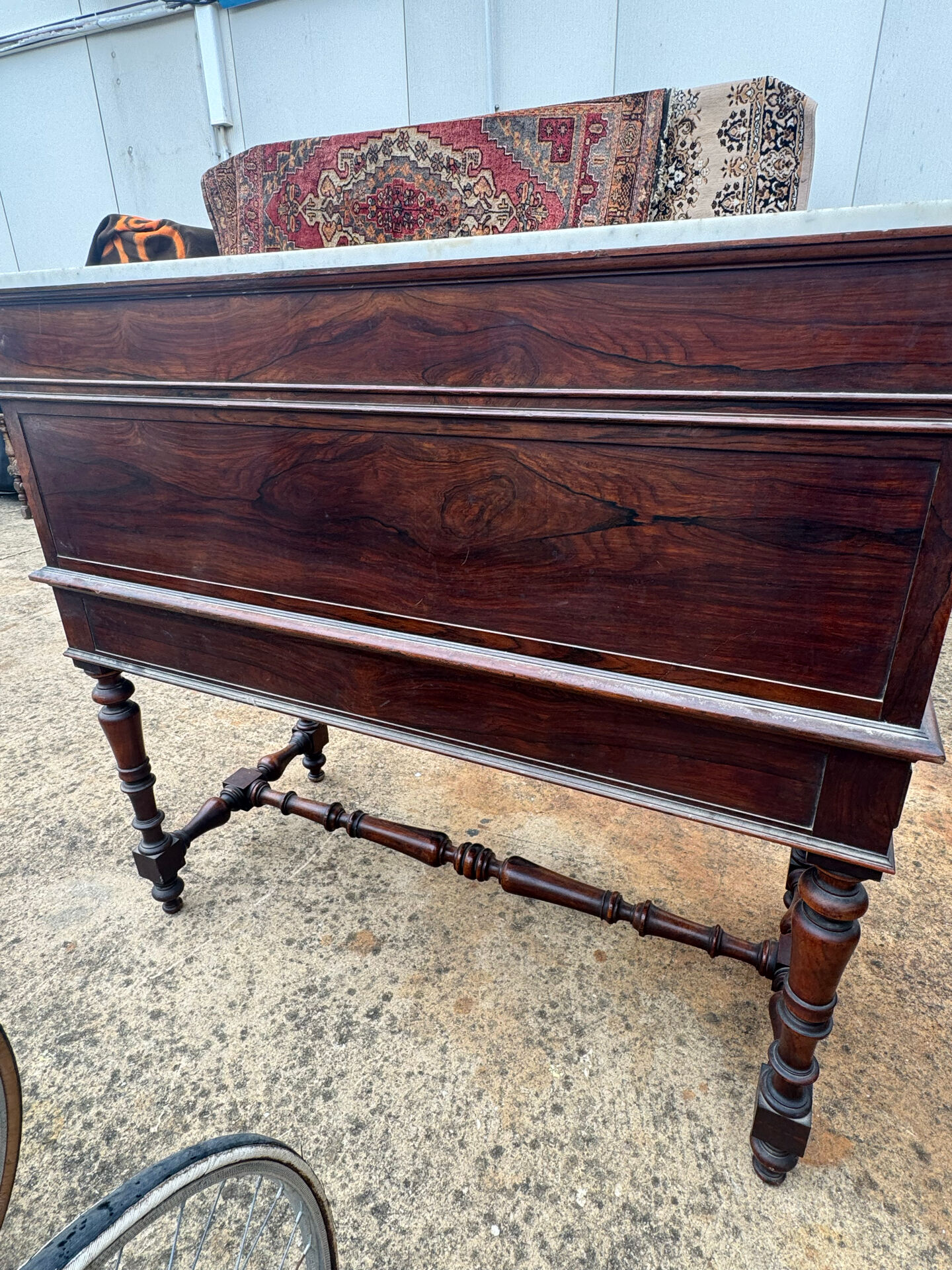 Secretary cylinder Mahogany white marble (Louis XVI style)