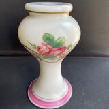 Vase Napoleon III in white opaline with floral decoration with gilding