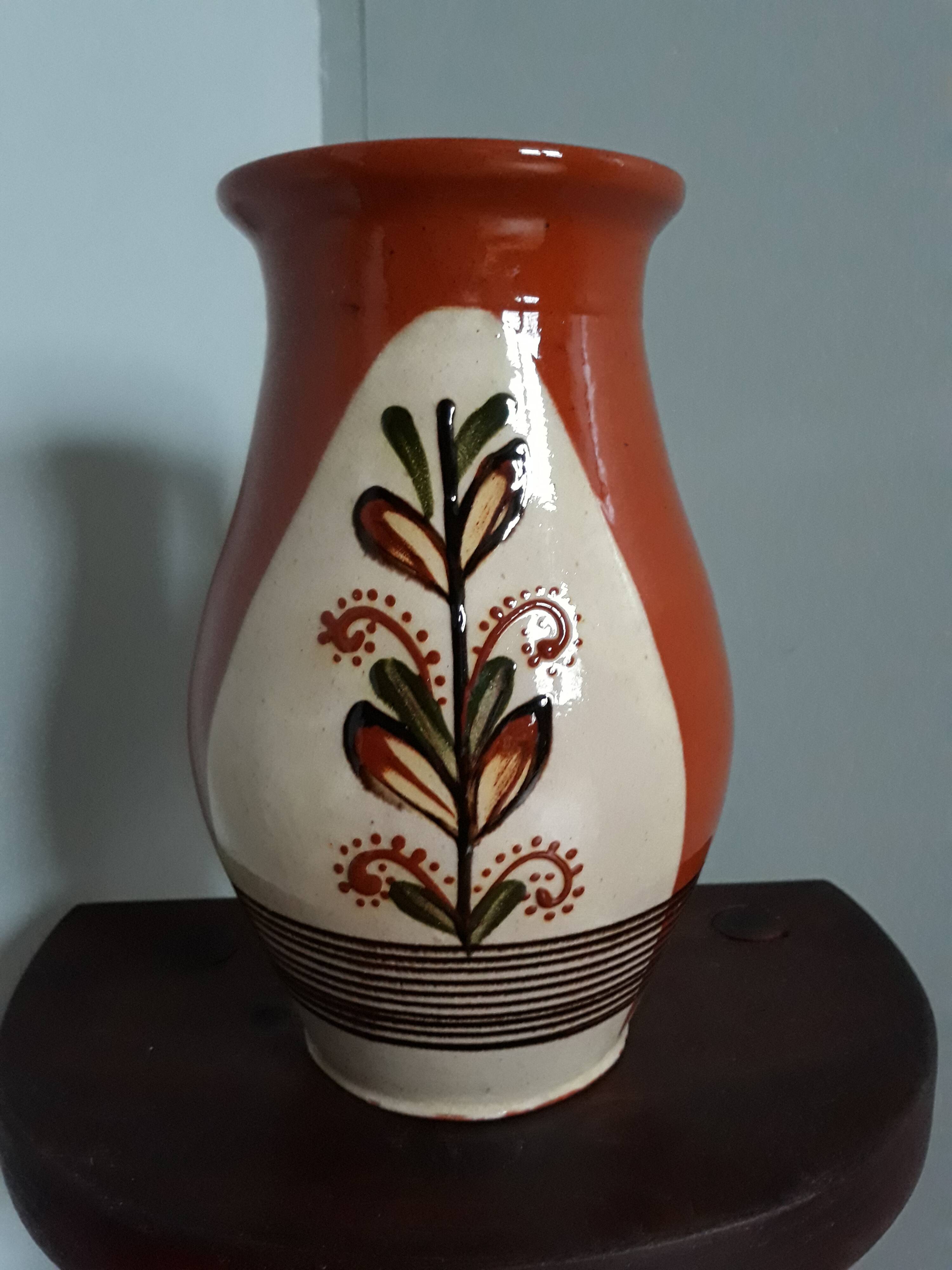 Pitcher vase signed Sitar glazed ceramic origin Romanian origin