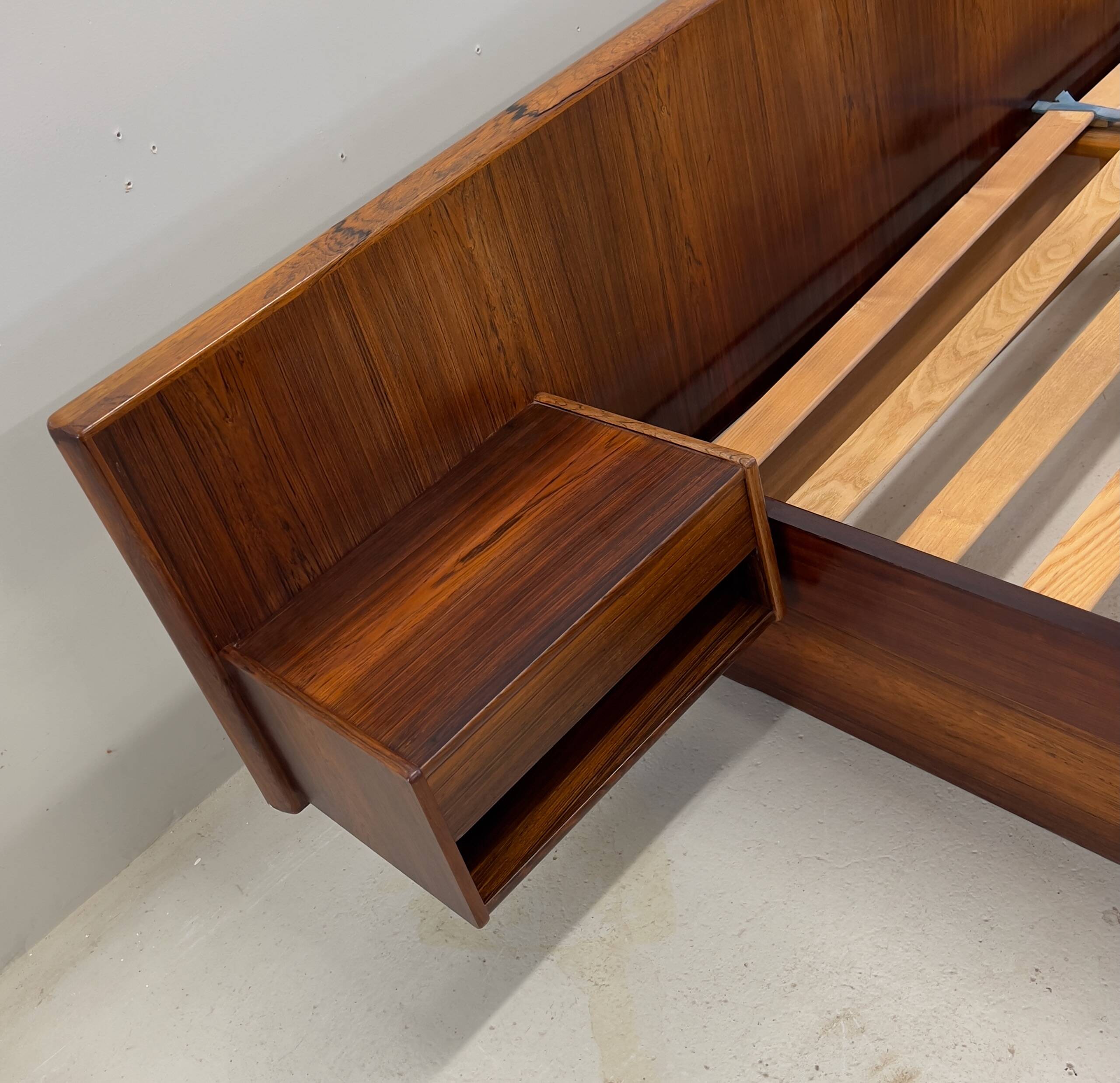Danish Rosewood Double Floating Bed By Sannemans, 1970s.