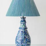 Fajalauza ceramic table lamp with hand-woven shade, Granada, Spain.