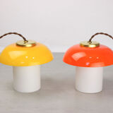 Mid-century Glass & Brass Mushroom Table Lamp, set of 2