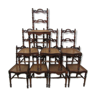 Lot of 8 walnut and canning dining room chairs