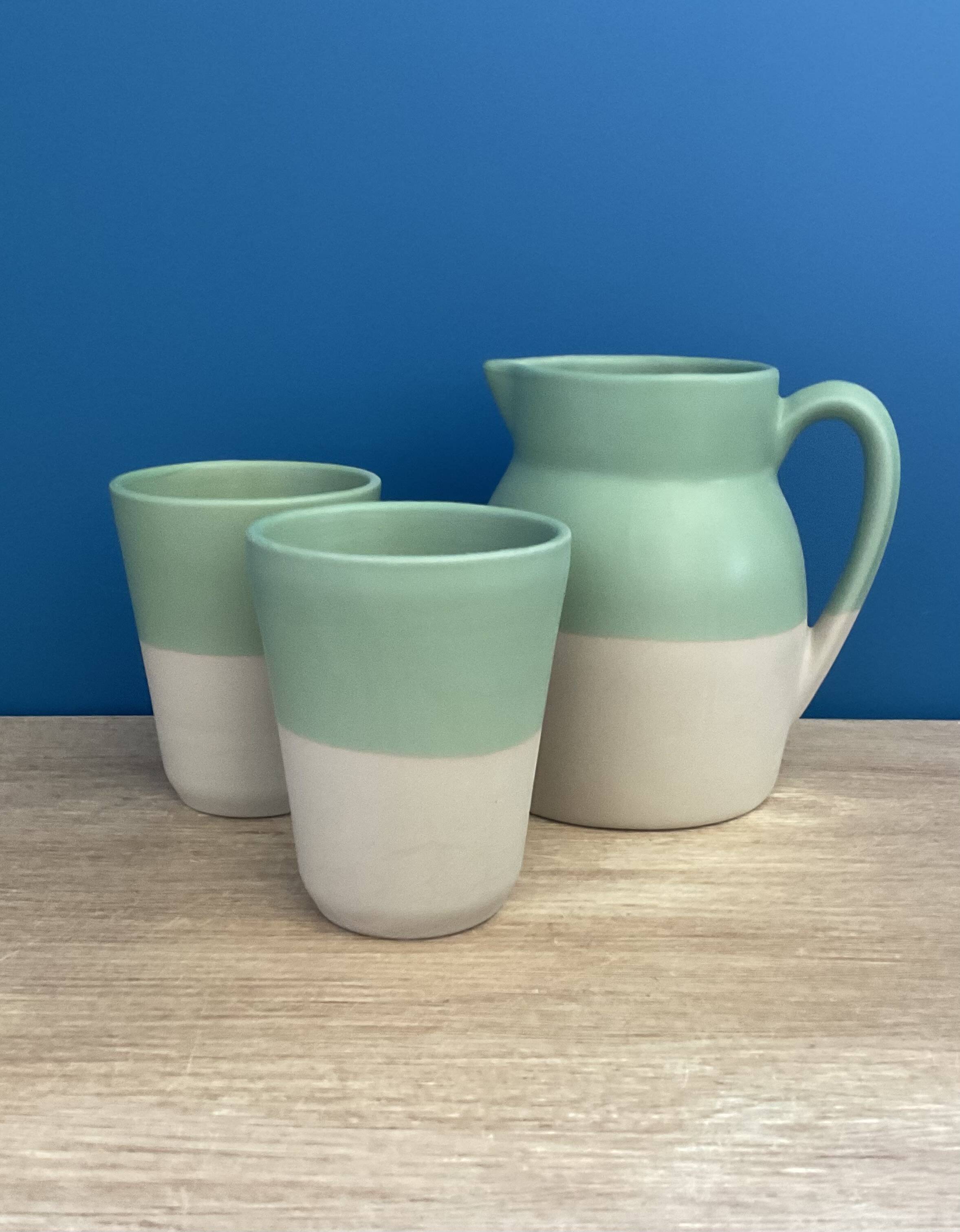 Vintage two-tone stoneware water service – Digoin Manufacture – Water green