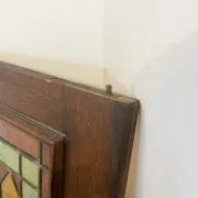 Rare - antique wooden furniture door with art nouveau stained glass
